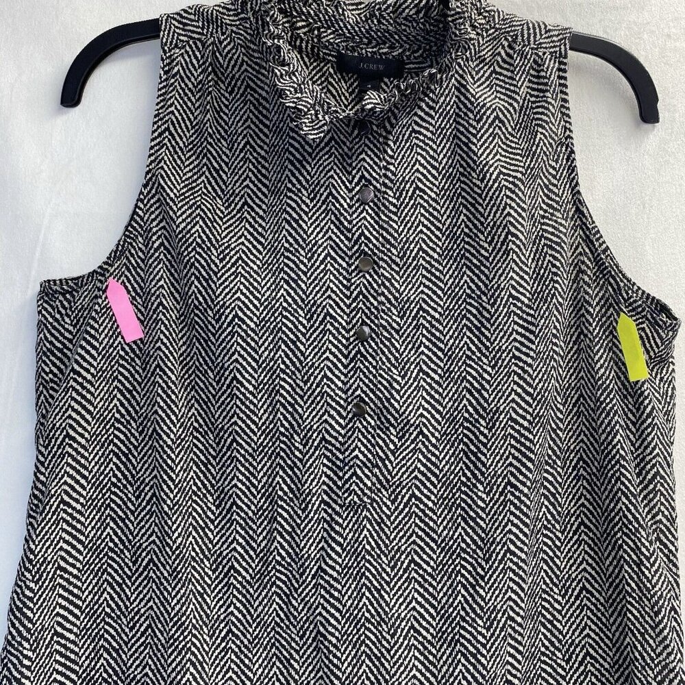 J. Crew Black and White Monochrome Pattern Sleeveless Blouse - Picture 2 of 16